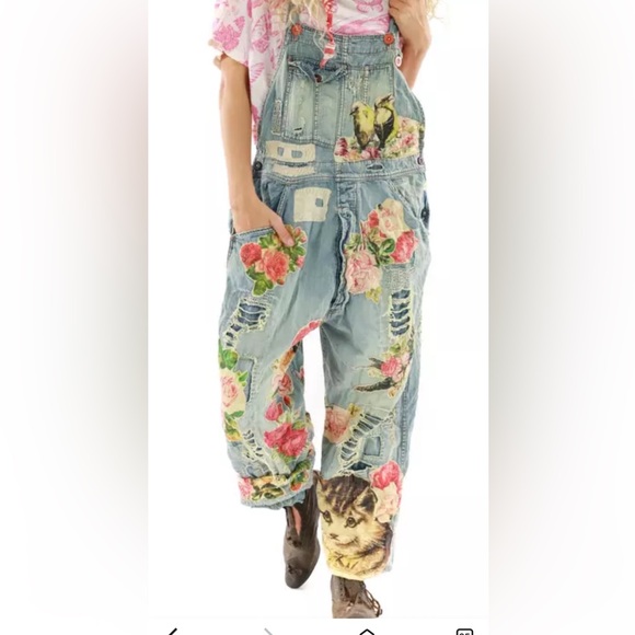 Magnolia Pearl Denim - Magnolia Pearl floral appliqué denim overalls  hand-distressing, fading